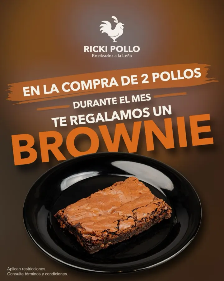 En la compra de 2 pollos durante el mes te regalamos un brownie. Aplican restricciones.